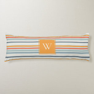 Coussins Longs Cute Dusky Orange Bleu Motif rayé ocre
