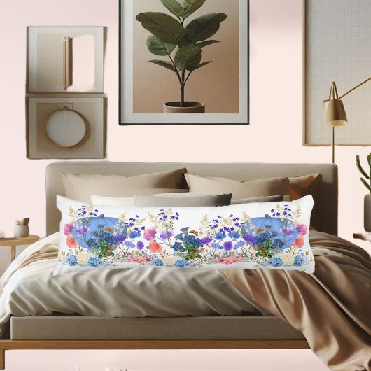 Coussins Longs Cute Fall Citrouille Pastel Blue Botanical Aquarel