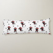 Coussins Longs Cute Ninja Guerrier Enfants Noir & Rouge Motif (Dos)