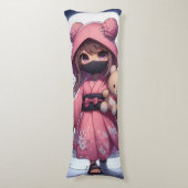 Coussins Longs Cute ninja guerrière fille & teddy (Devant (Vertical))