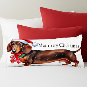 Coussins Longs Cute Noël dachshund personnalisé