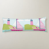 Coussins Longs Cute Pink Sail Boat and Lighthouse (Dos)