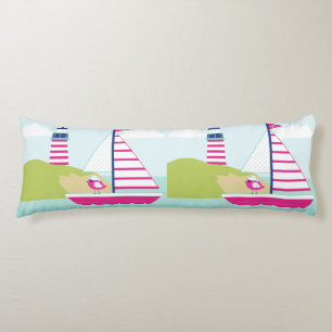 Coussins Longs Cute Pink Sail Boat and Lighthouse