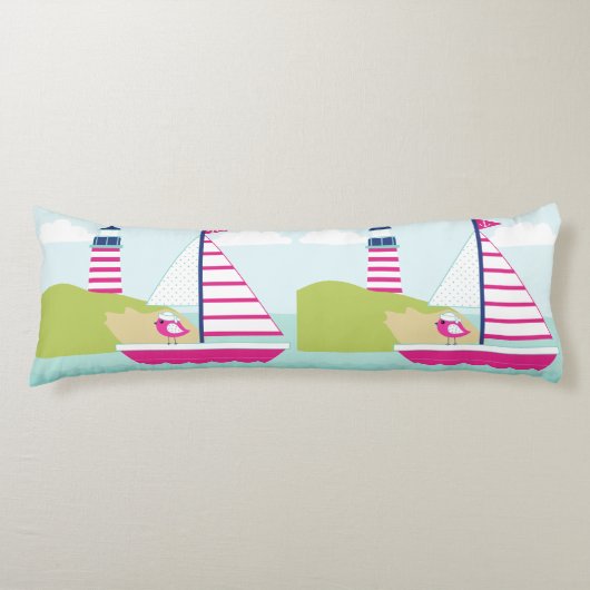 Coussins Longs Cute Pink Sail Boat and Lighthouse (Devant)