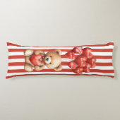 Coussins Longs Cute Teddy Bear Love Heart Balloons Red White (Devant)