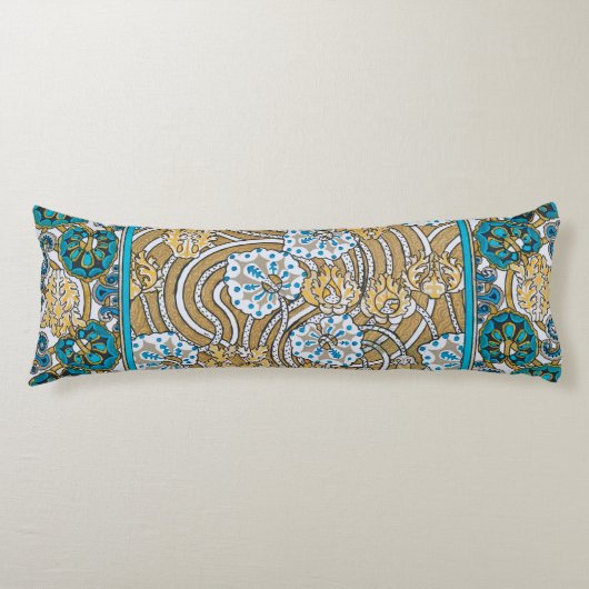 Coussins Longs cyclamen bleu art nouveau fleur botanique (Devant)