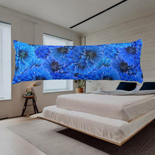 Coussins Longs Dahlias en bleu royal - design floral,