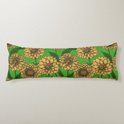 Coussins Longs Dahlias en jaune et vert (Devant)