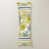 Coussins Longs Dahlias jaune bleu avec motif (Devant (Vertical))