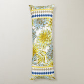 Coussins Longs Dahlias jaune bleu avec motif (Dos (Vertical))