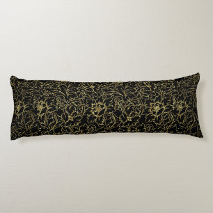 Coussins Longs Damas Florales Noir Et Or