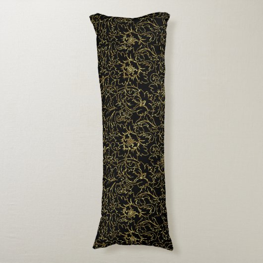 Coussins Longs Damas Florales Noir Et Or (Devant (Vertical))