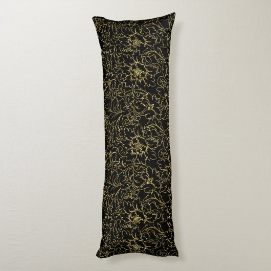 Coussins Longs Damas Florales Noir Et Or (Dos (Vertical))