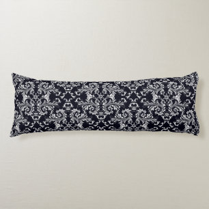 Coussins Longs Damassé noir et blanc de style vintage