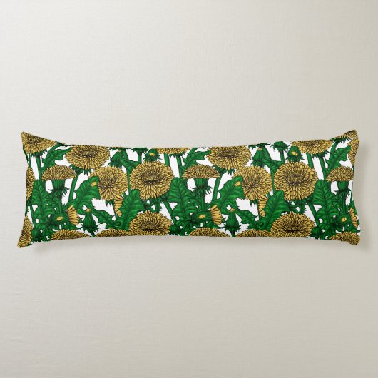 Coussins Longs Dandelions sur blanc (Devant)