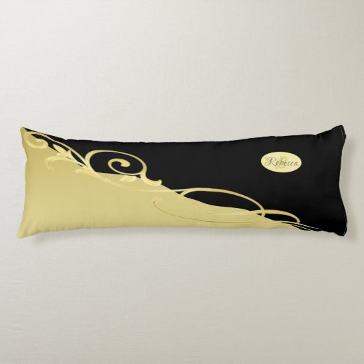 Coussins Longs Décor de luxe sur or & noir, Monogramme (Devant)