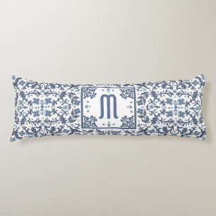 Coussins Longs Denim Bleu Monogramme Orné