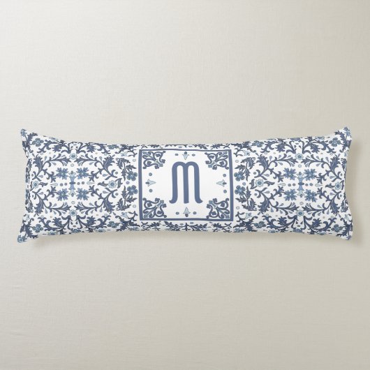 Coussins Longs Denim Blue Orné Monogramme (Devant)