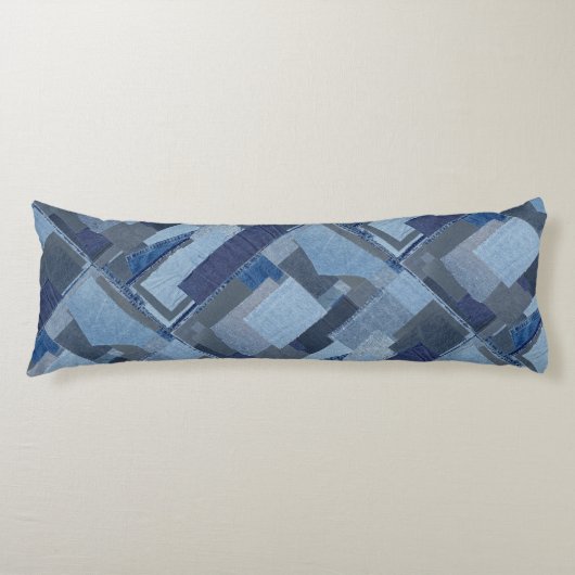 Coussins Longs Denim Shibori de patchwork de blue-jean de Boro (Devant)