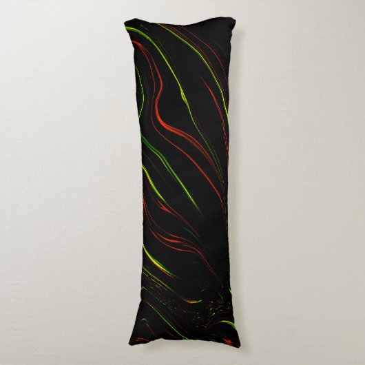 Coussins Longs Des traces ondulées vertes et rouges sur fond noir (Devant (Vertical))