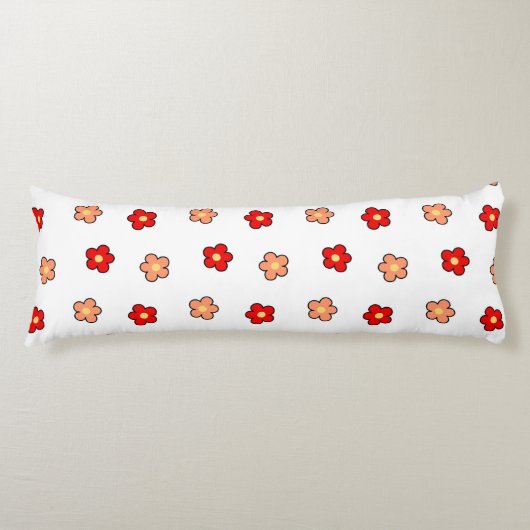 Coussins Longs Design floral rétro à fleurs blanches et rouges Wh (Devant)