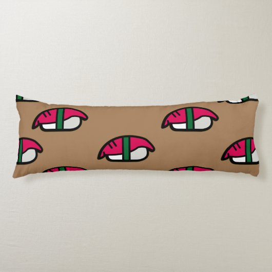 Coussins Longs Dessin Kawaii Sushi, Riz de Poisson et Algues (Devant)