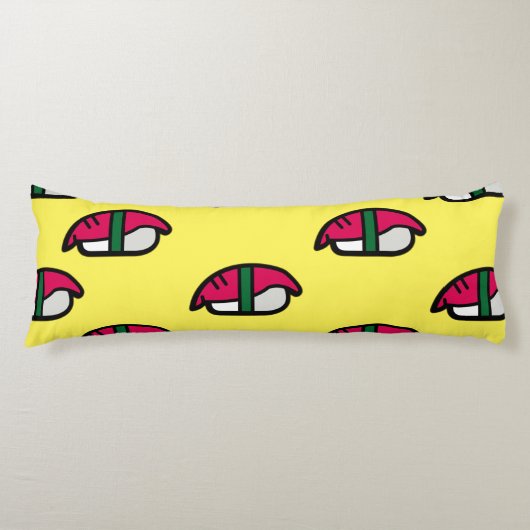 Coussins Longs Dessin Kawaii Sushi, Riz de Poisson et Algues (Devant)
