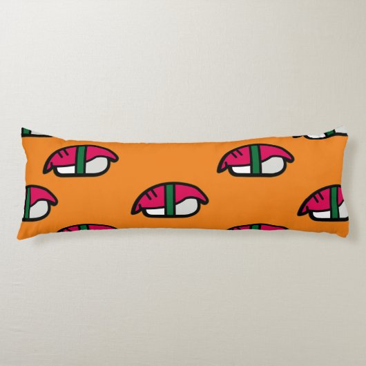 Coussins Longs Dessin Kawaii Sushi, Riz de Poisson et Algues (Devant)