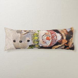 Coussins Longs Dessin vintage d'un bonhomme de neige dans la neig