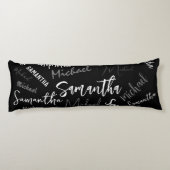 Coussins Longs Deux noms couple motif monogramme noir gris blanc (Dos)