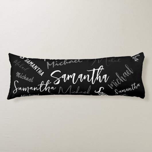 Coussins Longs Deux noms couple motif monogramme noir gris blanc (Devant)