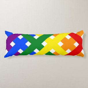 Coussins Longs Diagonale Arc-en-ciel coloré en bandes de croix-de