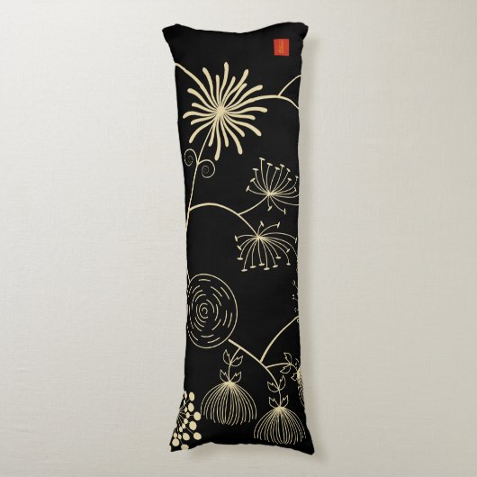 Coussins Longs `Diffusion de l'amour' Fleurs Abstraites noires do (Devant (Vertical))