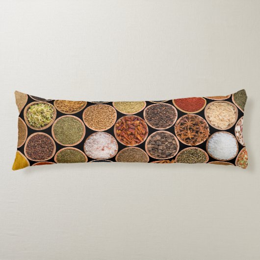 Coussins Longs Diverses épices et ingrédients alimentaires (Devant)