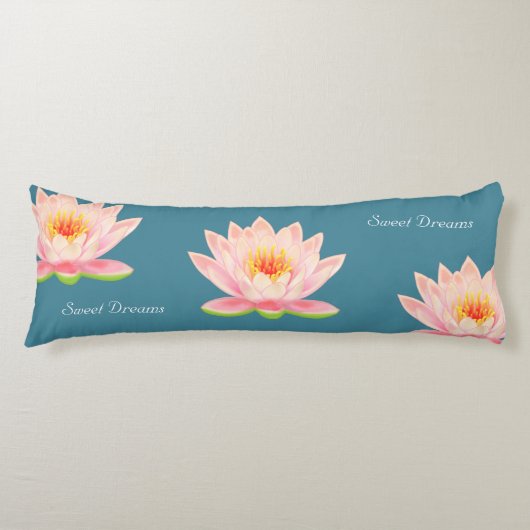Coussins Longs Douces rêves Fleurs de lotus sur corps bleu-vert (Devant)