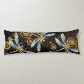 Coussins Longs Dragonflies de Steampunk sur arrière - plan rayé b (Dos)