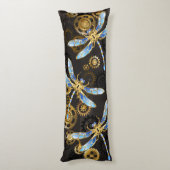 Coussins Longs Dragonflies de Steampunk sur arrière - plan rayé b (Dos (Vertical))