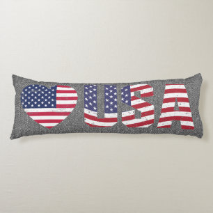 Coussins Longs Drapeau patriotique Amour Coeur USA Noir Jean Deni