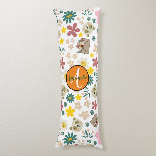 Coussins Longs Écriture initiale adorable de monogramme floral et (Devant (Vertical))