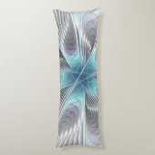 Coussins Longs Élégance Moderne Art Fractal Fleur Bleu Gris Blanc (Dos (Vertical))