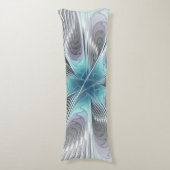 Coussins Longs Élégance Moderne Art Fractal Fleur Bleu Gris Blanc (devant Vertical)