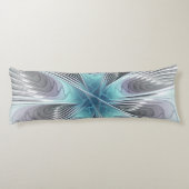 Coussins Longs Élégance Moderne Art Fractal Fleur Bleu Gris Blanc (Dos)
