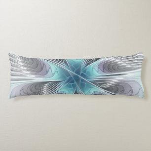 Coussins Longs Élégance Moderne Art Fractal Fleur Bleu Gris Blanc