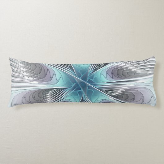 Coussins Longs Élégance Moderne Art Fractal Fleur Bleu Gris Blanc (Devant)