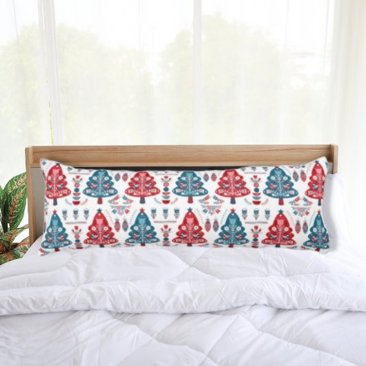 Coussins Longs Elégant arbre de Noël scandinave bleu rouge