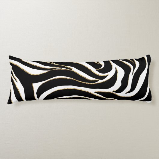 Coussins Longs Elégant Black Gold Zebra Poster de animal blanc (Devant)
