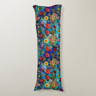 Coussins Longs Élégant bleu Floral patron monogramme