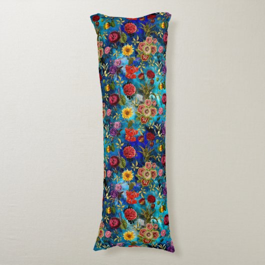 Coussins Longs Élégant bleu Floral patron monogramme (Devant (Vertical))
