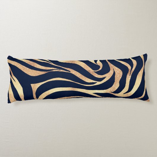 Coussins Longs Elégant bleu marine Gold Zebra Imprimer (Dos)