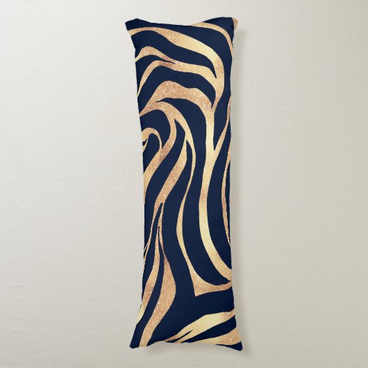 Coussins Longs Elégant bleu marine Gold Zebra Imprimer (Devant (Vertical))